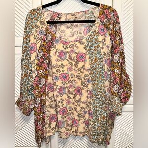 Floral Print Pullover Plus Blouse